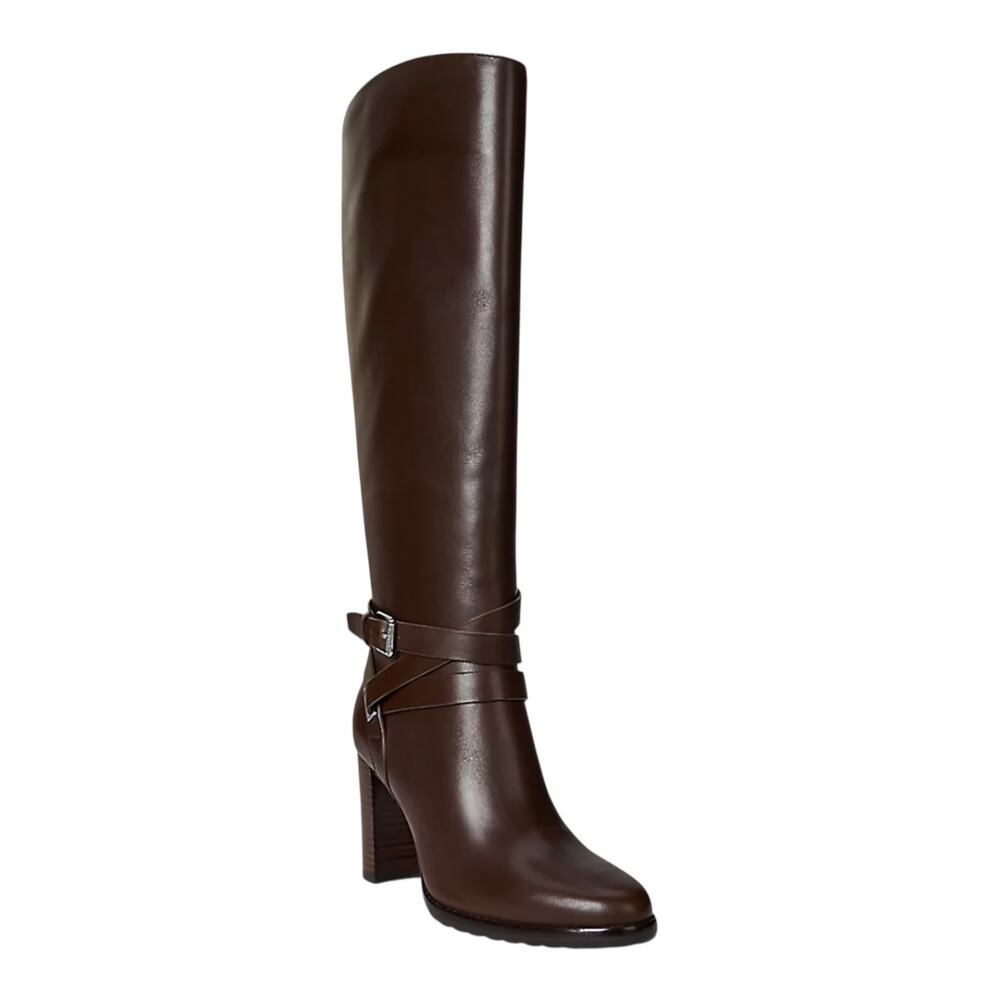 Lauren Ralph Lauren Women's Collins Leather Stacked Heel Tall Boots Brown Size 6